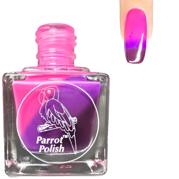 Parrot Polish Thermal Color Changing Nail Polish, Purple to Blue to Pink Quick Dry Lacquer, Temperature Change Nail Enamel, Gothic Battista, 0.5 Fl Oz