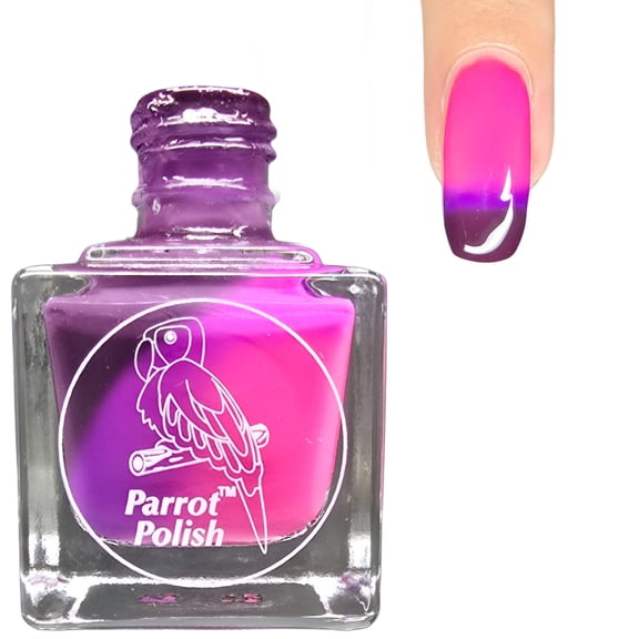 Parrot Polish Thermal Color Changing Nail Polish, Purple to Violet to Pink Quick Dry Lacquer, Temperature Change Nail Enamel, Sonja's Folly, 0.5 Fl Oz
