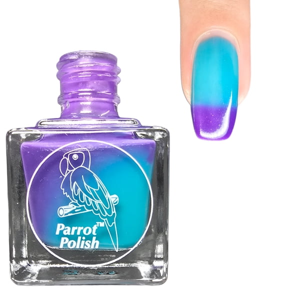 Parrot Polish Thermal Color Changing Nail Polish, Purple to Teal Quick Dry Lacquer, Temperature Change Nail Enamel, Lilly Expolsion, 0.5 Fl Oz