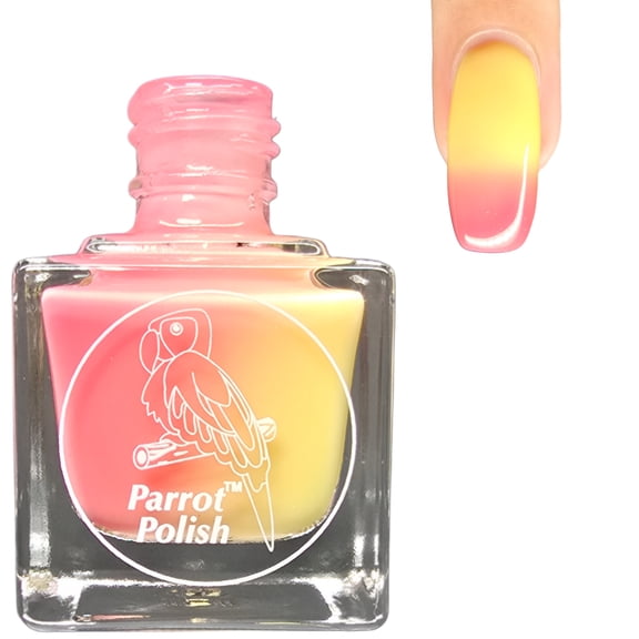 Parrot Polish Thermal Color Changing Nail Polish, Red to Orange Quick Dry Lacquer, Temperature Change Nail Enamel, Raspberry Lemonade, 0.5 Fl Oz