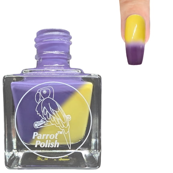 Parrot Polish Thermal Color Changing Nail Polish, Yellow to Purple Quick Dry Lacquer, Temperature Change Nail Enamel, Snow Crocus, 0.5 Fl Oz