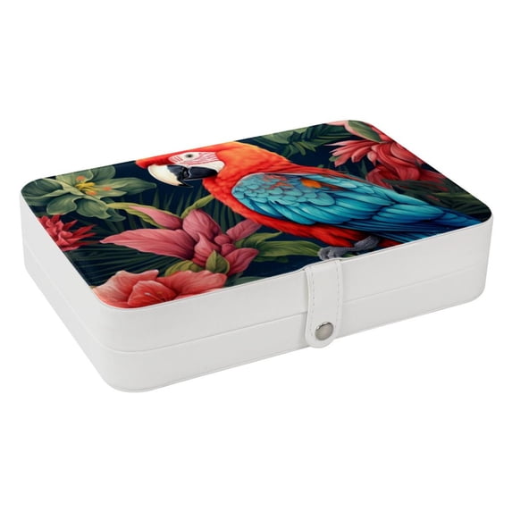 Parrot Portable PU Leather Necklace Organizer Box with Removable Compartment, Earring Holder, and Jewelry Display