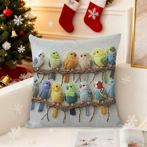 ​Parrot Print Pillow Cover, Colorful Bird Pattern Decorative Cushion Case, Soft Tropical Design for Sofa Living Room Bedroom Home Decor​​ Multicolor