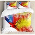 thumbnail image 1 of Parrot Queen Size Duvet Cover Set, Flying Parrot Colorful Storm Cloud on the Back Feathers Fantasy Illustration Print, Decorative 3 Piece Bedding Set with 2 Pillow Shams, Multicolor, by Ambesonne, 1 of 3