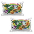 thumbnail image 1 of Parrot Quilted Pillowcover Set of 2, Animal Lorikeet in Rainbow Circle Palm Trees Tropical Plants Flowers Art Print, Standard Queen Size Pillow Cover for Bedroom, 30" x 20", Multicolor, by Ambesonne, 1 of 1