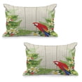 thumbnail image 1 of Parrot Quilted Pillowcover Set of 2, Tropic Flowers and Parrot in Summer Garden Wooden Wall Ferns Art, Standard Queen Size Pillow Cover for Bedroom, 30" x 20", Cream Green Red, by Ambesonne, 1 of 1