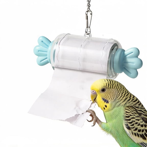 Parrot Rolling Paper Play Toy with Hanging Chain – Bird Shredding Chew Toy, Refillable Paper Roll, Adjustable Stainless Steel Hook, Safe PP Shell for Small To Medium Birds