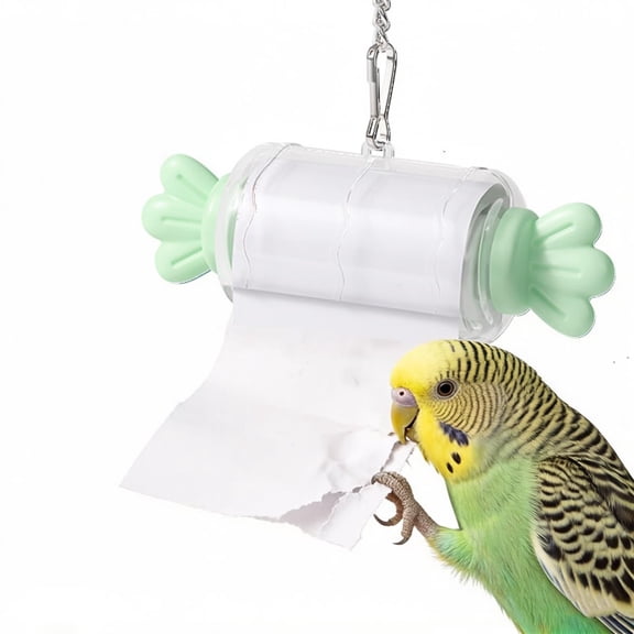 Parrot Rolling Paper Play Toy with Hanging Chain – Bird Shredding Chew Toy, Refillable Paper Roll, Adjustable Stainless Steel Hook, Safe PP Shell for Small To Medium Birds