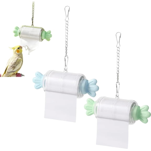 Parrot Rolling Paper Play Toy with Hanging Chain, Bird Shredding Toys, Bird Foraging Roll Paper Holder, for Parakeet Cockatiel Conure, Gift for Bird Lovers (Blue + Green)