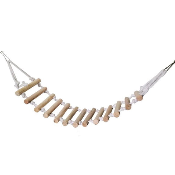 Parrot Rope Ladder Swing Perch Toys for Small Birds 17.7" Natural Wood Bridge with Metal Hooks for Conure Parakeet