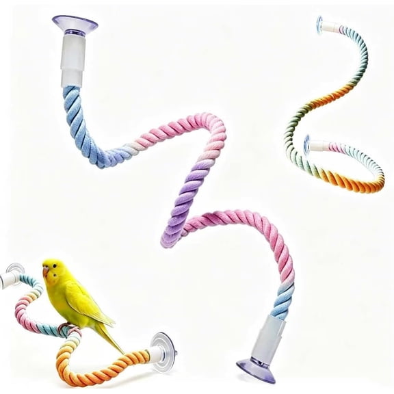 Parrot Rope Perch with Suction Cup, 31.5 Inch Bendable Wire Cotton Bird Window Stand for Budgies Cockatiels