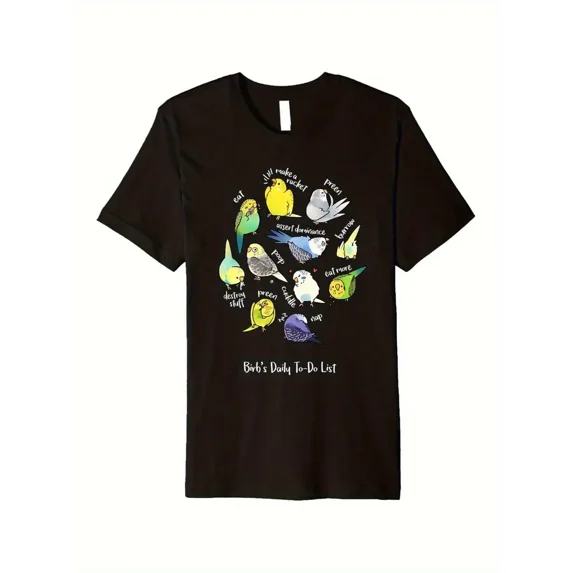 "Parrot'S Daily To-Do List" Humorous Graphic T-Shirt, 100% Cotton