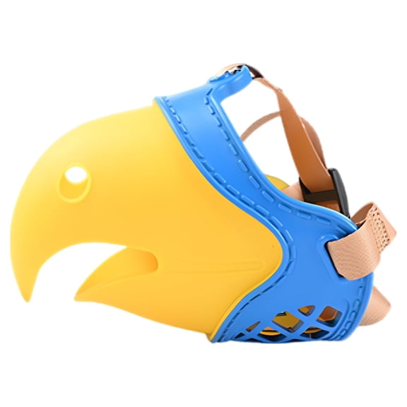 Parrot Shape Dog Anti-Bite Guard, Adjustable Blue Yellow Soft TPE Dog Mouth Cover for Training, Breathable Safety Pet Mouth Cover Chewing Barking & Aggression, Size 6, 14.2 x 4.3 x 4.3 in