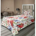 thumbnail image 1 of Ambesonne Colorful Fitted & Top Sheet Set with Sham, Parrots Iris and Roses, Multicolor, 1 of 4