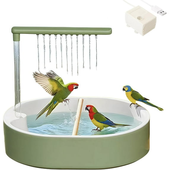 Parrot Shower, Parakeet Bird Bath For Cage Indoor, Parrot Bird Shower Budgie Bath Guard, Automatic Circulating Water Bathtub For Pet Bird, Lovebird, Cockatiel, Finches, Cockatoo, Conure Green