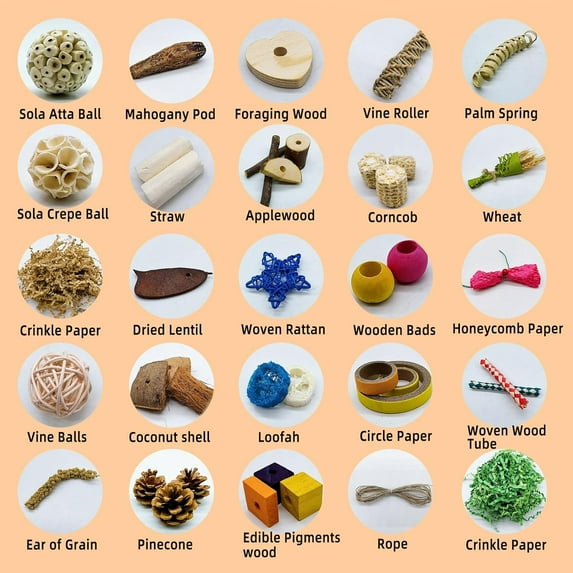 Parrot Shredding & Chewing Toys Box | Natural & Colorful Bird Foraging Playset for Parakeets, Cockatiels & Small to Medium Birds