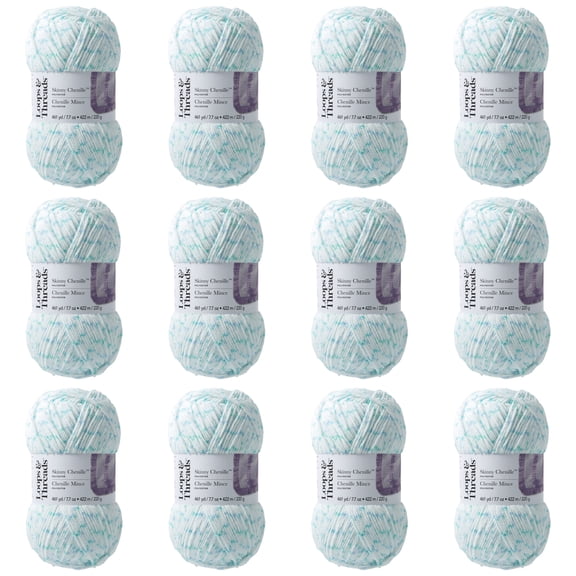Loops & Threads Parrot Skinny Chenille Multi Yarn - Medium Weight Yarn for Knitting, Crochet, Weaving, Arts & Crafts, 12 Pack