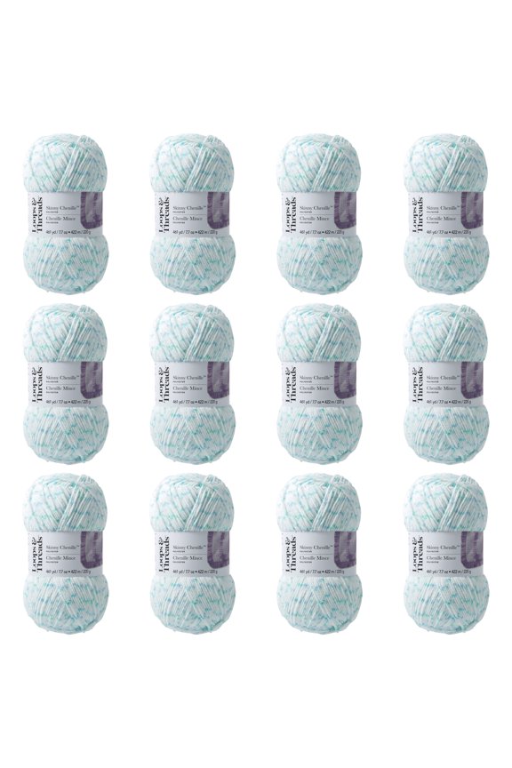 Parrot Skinny Chenille Multi Yarn - Medium Weight Yarn for Knitting, Crochet, Weaving, Arts & Crafts, 12 Pack