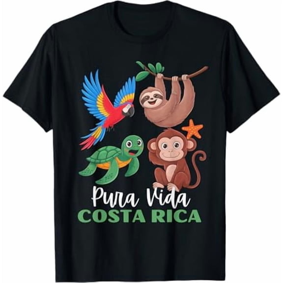 Parrot Sloth Turtle Vacation Tropical Pura Vida Costa Rica T-Shirt, Vintage Birthday Gift