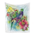 thumbnail image 1 of Parrot Soft Flannel Fleece Blanket, Faded Flowers and Love Parrots Botanical Flora with Romantic Orchids Wings Boho Art, Cozy Plush for Indoor and Outdoor Use, 50" x 70", Multicolor, by Ambesonne, 1 of 5