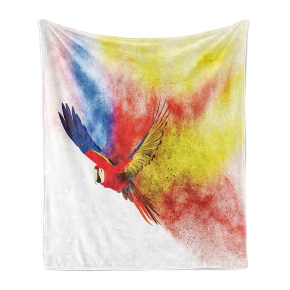 Parrot Soft Flannel Fleece Blanket, Flying Parrot Colorful Storm Cloud on the Back Feathers Fantasy Illustration Print, Cozy Plush for Indoor and Outdoor Use, 50" x 60", Multicolor, by Ambesonne