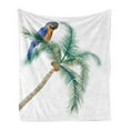 thumbnail image 1 of Parrot Soft Flannel Fleece Throw Blanket, Big Parrot Sitting on Coconut Tree Talkative Character of Exotic Design, Cozy Plush for Indoor and Outdoor Use, 70" x 90", White Brown Green, by Ambesonne, 1 of 5