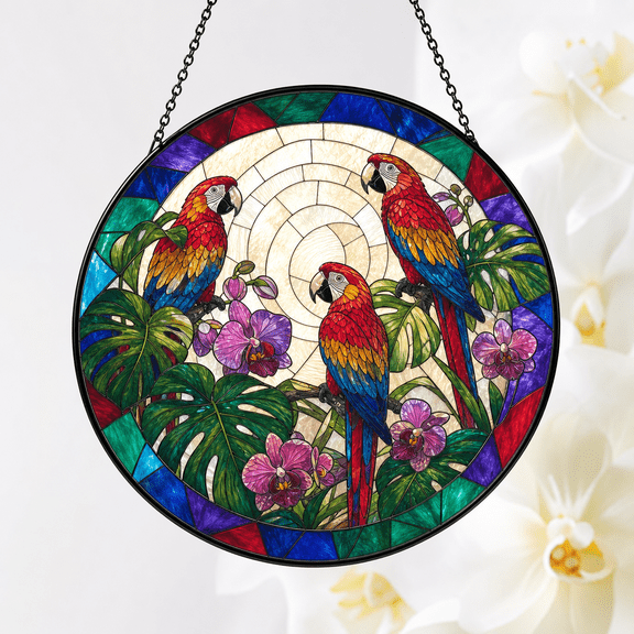 Parrot Stained Glass Suncatcher Window Hanging Acrylic Gift for Bird Lovers