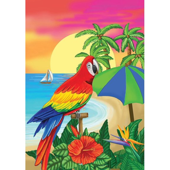 Parrot Summer Garden Flag, Tropical Outdoor Decorative Yard Flag