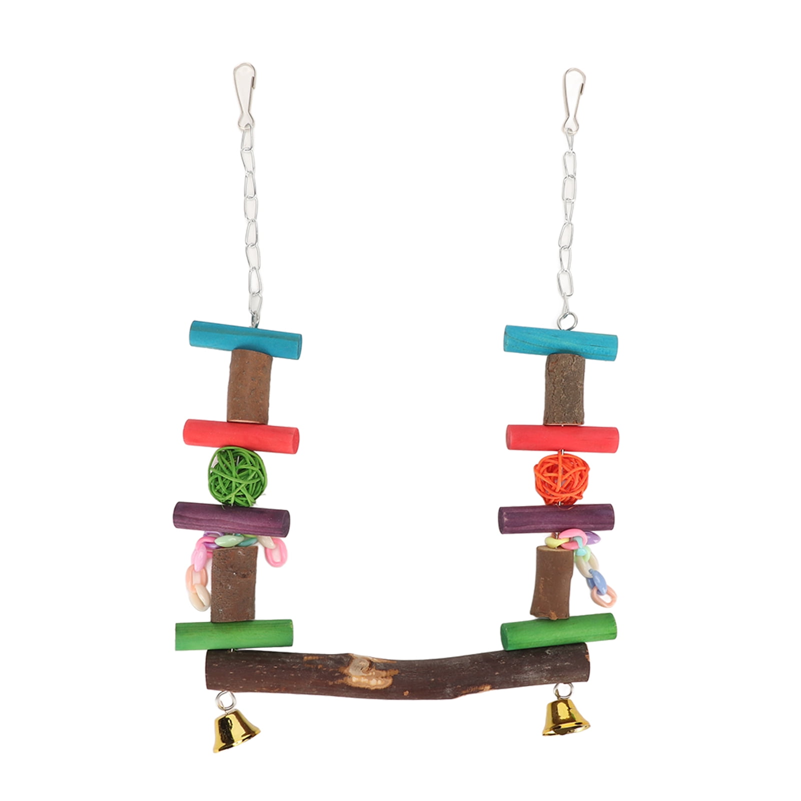 Parrot Swing Stand Pure Natural Logs Parrot Standing Swing with Colorful Rattan Ball for Bird