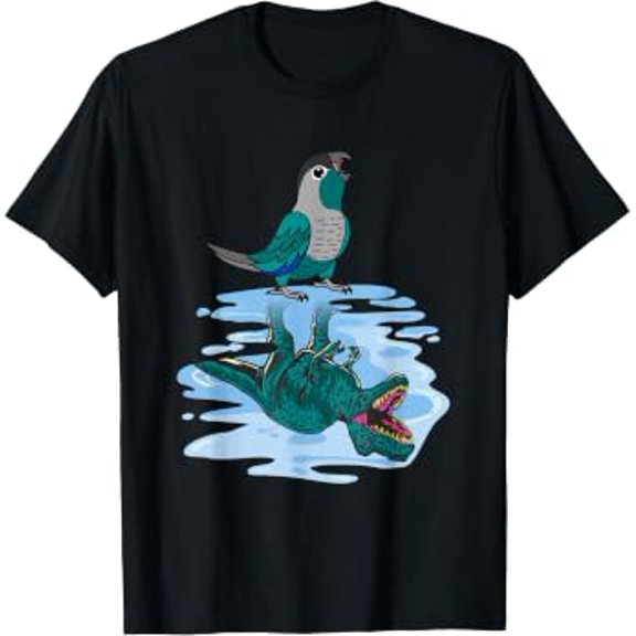 Parrot & T Rex Reflection I Turquoise Green Cheek Conure T-Shirt