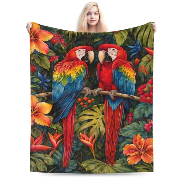 Parrot Throw Blanket Gifts for Women, Tropical Parrot Birds Blankets for Living Room Home Decor, Cozy Flannel Parrot Plush Throws 50x40