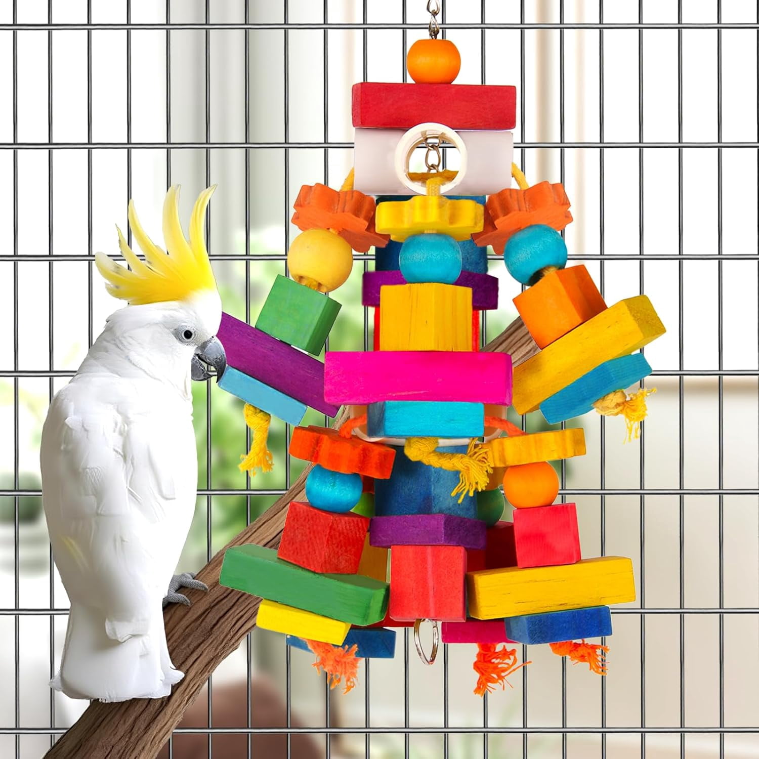 Parrot Toy, Natural Wooden Blocks Chewing Toys for Cockatoos, Macaws ...