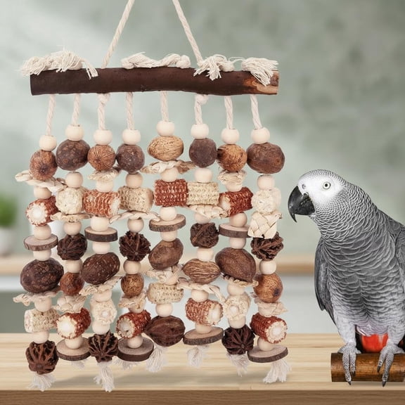Parrot Toy-Natural Wooden Chewing Tearing Toy for African Grey, Amazon Parrots, Macaws, Medium Breeds