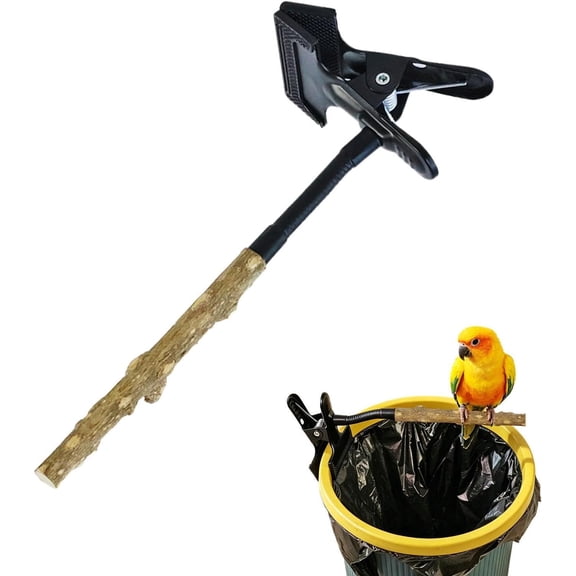 Parrot Training Perch - Adjustable Bird Stand | Pepper Wood with Clip | Portable Metal Mount for Cockatiels, Conures, Lovebirds & Macaws