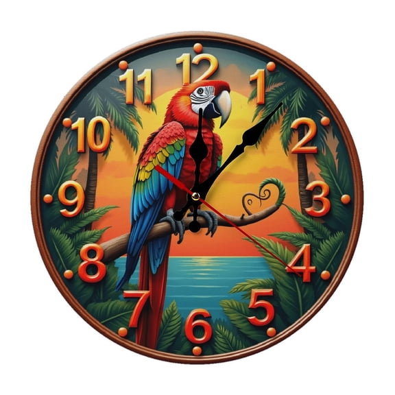 Parrot Tropical Sunset Wall Clock 10 Inch Silent Non Ticking Round Clock Decoration for Living Room Kitchen Bedroom Bathroom Office Classroom