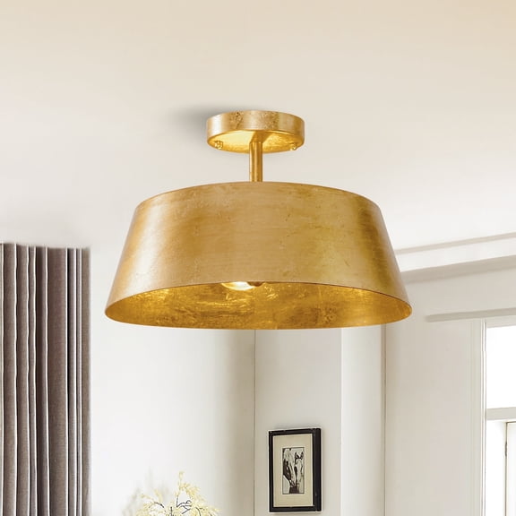 Parrot Uncle 15" Modern Gold Drum Dimmable Semi-Flush Mount Ceiling Light, 3-Light Low-Profile Ceiling Light