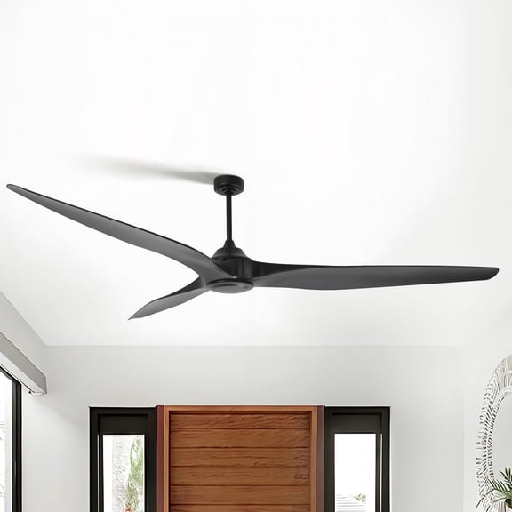 Parrot Uncle 100" Modern Black Propeller Large Ceiling Fan without Lights, 12" Downrod, Remote Control