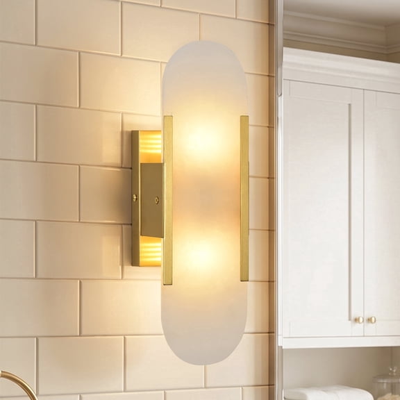 Parrot Uncle 12"H Modern Brushed Gold Wall Sconce, Natural Alabaster LED Vanity Light Luxury Linear Wall Lamp for Living Room Bedroom Hallway