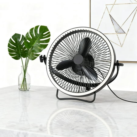 Parrot Uncle 20" Matte Black Modern 2-in-1 Rotatable LED Floor Fan, Plug-In, 6-Speed Reversible DC Motor, Remote Control, 3CCT Adjustable Light, Dimmable