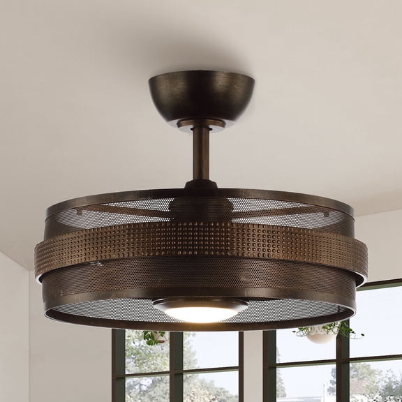 Parrot Uncle 21" Industrial 3-Blade Drum Ceiling Fan with Remote and LED Light, 3000K LED Ceiling Fan