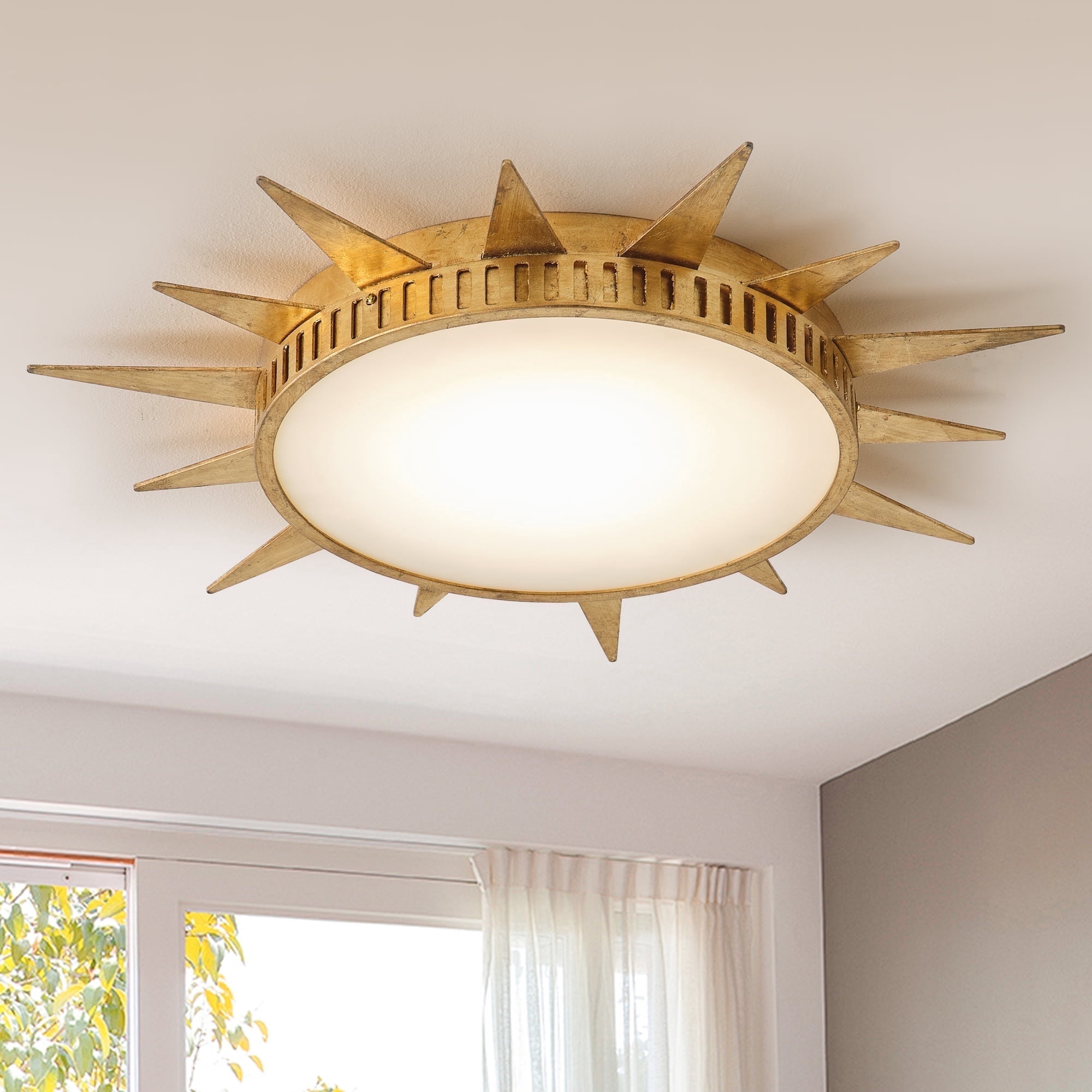 Parrot Uncle 25" Distressed Gold Sunburst 3CCT LED Flush Mount Ceiling Light, Low-Profile Lighting