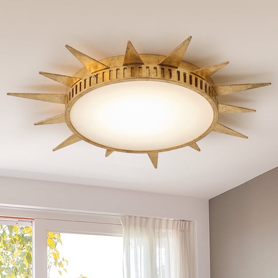 Parrot Uncle 25" Distressed Gold Sunburst 3CCT LED Flush Mount Ceiling Light, Low-Profile Lighting