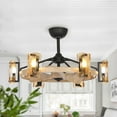 thumbnail image 1 of Parrot Uncle 34" Modern 6-light Chandelier LED Ceiling Fan with Remote - 34-in Wood Grain Brushed, 1 of 5