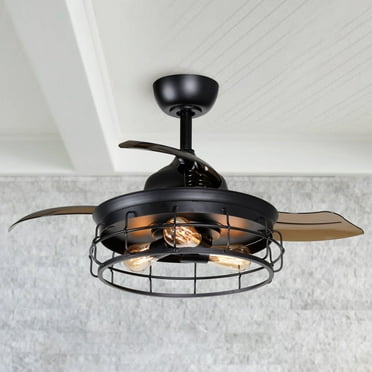 Parrot Uncle 36 Inch Industrial Ceiling Fan with Light & Retractable Blades Industrial Fandelier, Black