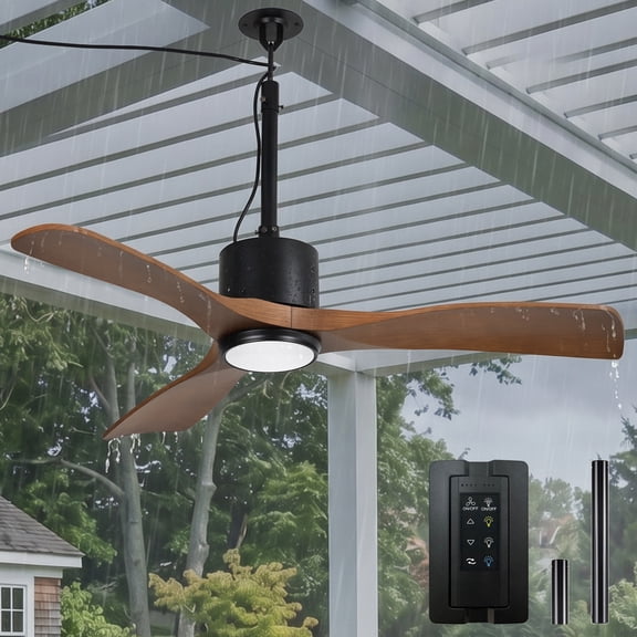 Parrot Uncle 42" IP65 Waterproof Plug-in Outdoor Ceiling Fan with Light and Remote, Brown Propeller Ceiling Fan for Patio