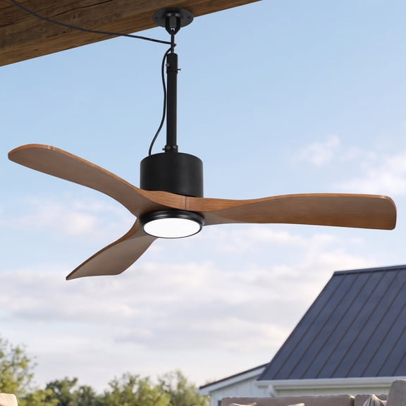 Parrot Uncle 42" IP65 Waterproof Plug-in Outdoor Ceiling Fan with Light and Remote, Brown Propeller Ceiling Fan for Patio