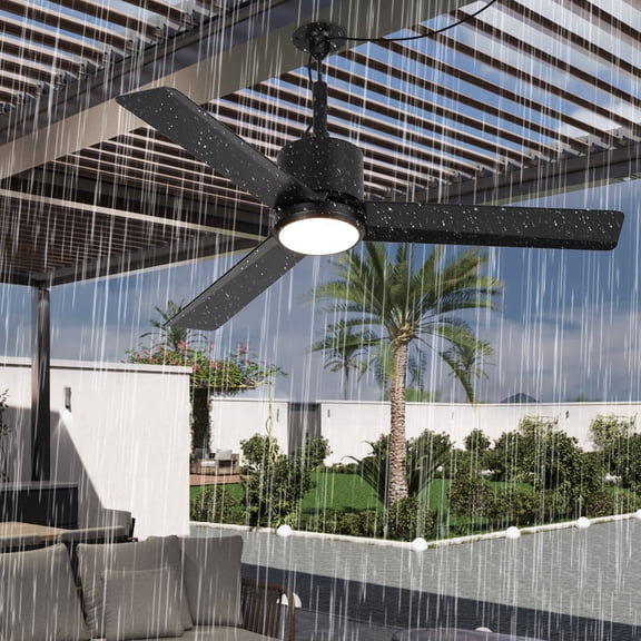 Parrot Uncle 42" IP65 Waterproof Plug-in Outdoor Ceiling Fan with Light and Remote, Black Propeller Ceiling Fan for Patio