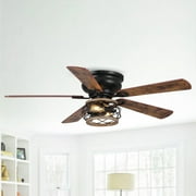 Parrot Uncle 48" Antique Wooden 5-Blade Black Flush Mount Ceiling Fan with Light