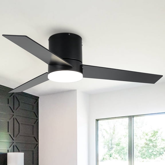 Parrot Uncle 48" Modern Flush Mount Propeller Ceiling Fan with Remote and LED Lights, LED Ceiling Fan, 3-Blade Ceiling Fan