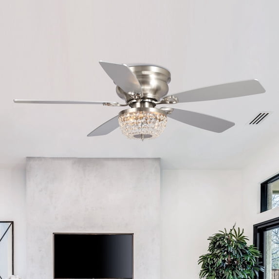 Parrot Uncle Modern 48 inch Brushed Nickel Chandelier Flush Mount Ceiling Fan, Indoor Reverse Fandeliers with Lights and Remote